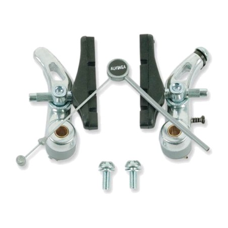 silver aluminum cantilever brake set for mtb, city, children's, cyclocross and trekking