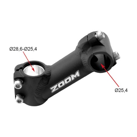 potencia para manillar mtb/city uno de aluminio negro mate con ángulo de 35º y dirección ø25,4-ø28,6 mm