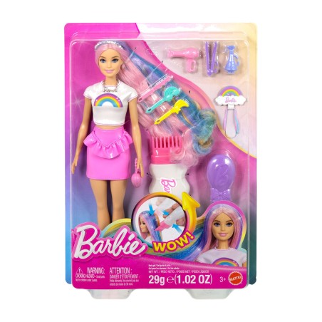 muñeca con cabello de destellos arcoíris barbie
