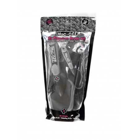 set of 3 muc-off vehicle cleaning brushes - soft washing brush, detailing brush and claw brush