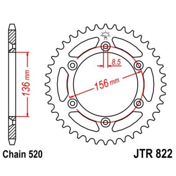 JT SPROCKETS RING, TRANSMISSION, REAR R822