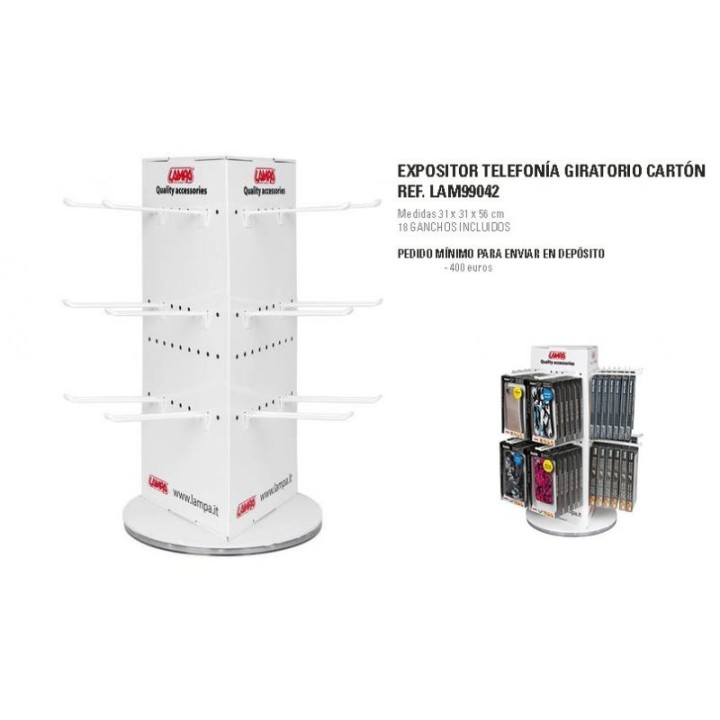 LAMPA Expositor giratorio carton 18 ganchos para productos telefonia 31X31X56 5 CM LAM99042