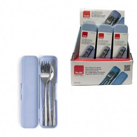 estojo com garfo, colher e faca de aço inox  ibili (16cm/16cm/18cm)