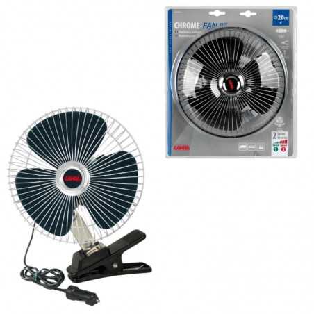 12v fan with clip or fixed support and chrome metal grill - lampa