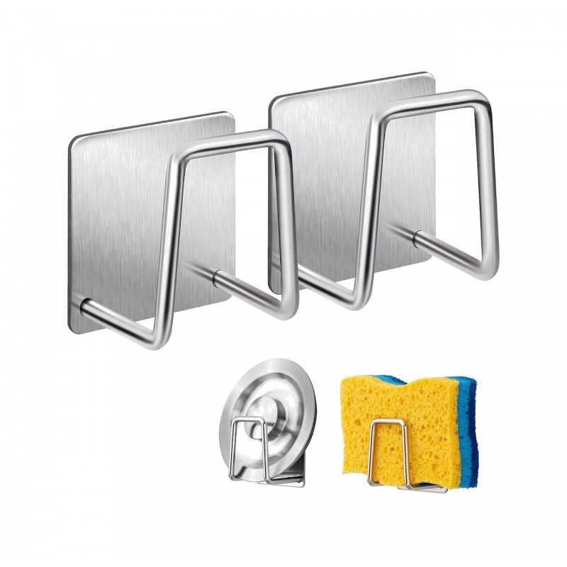 TUDETIC Soporte colgador de esponja universal autoadhesivo - acero inoxidable (2 unidades) COLGBVAR