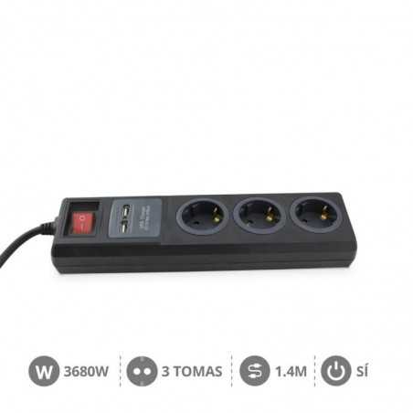 πολύπριζο με 3 πρίζες με διακόπτη + 2 θύρες usb  (3x1.5 mm) 1,4 m