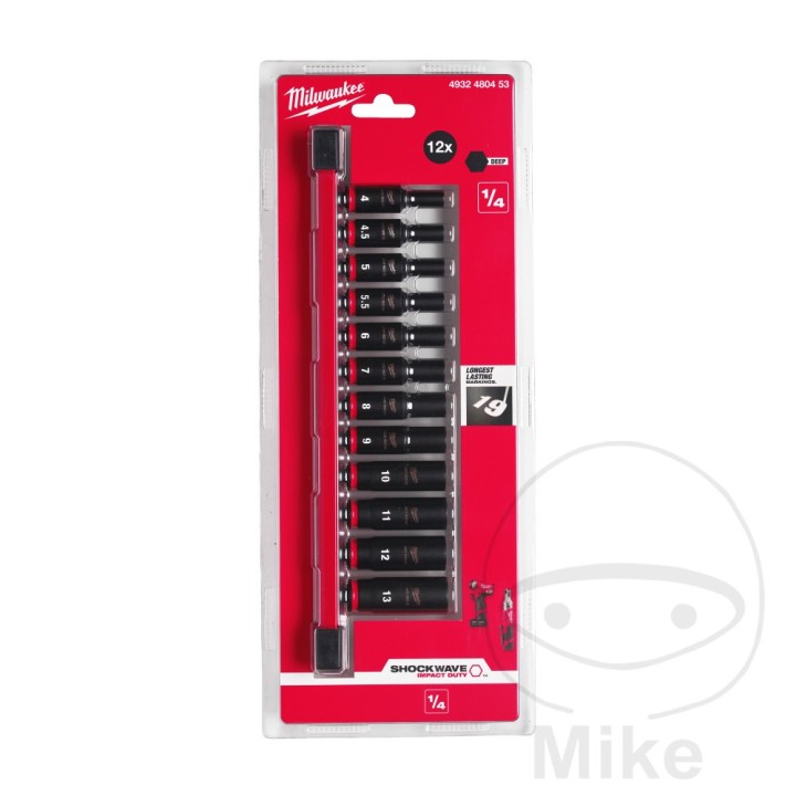 MILWAUKEE Juego 12 llaves de vaso impacto hexagonal 1/4" 6050834