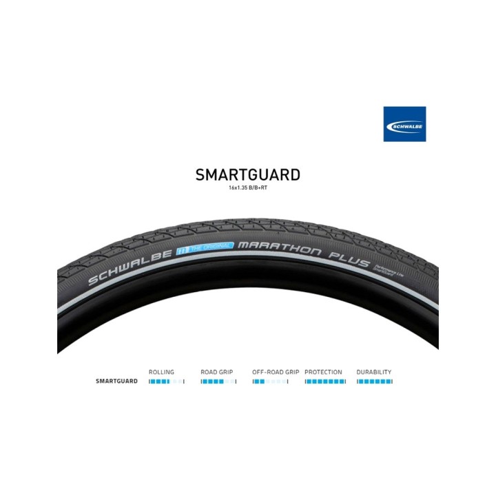 SCHWALBE Cubierta neumático para bicicleta con protección antipinchazos 16" 16X1.35 B/B+RT SMARTGUARD 4026495720144