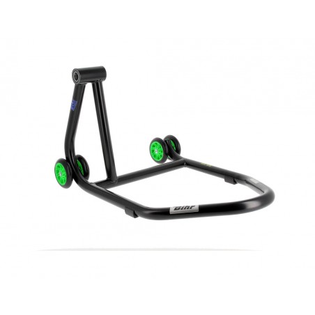 linker einarmständer mit grünen rädern home track rear stand