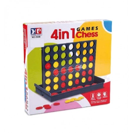 jogo de tabuleiro com 4 em linha, xadrez e damas 26,50x26,50x4,50 cm